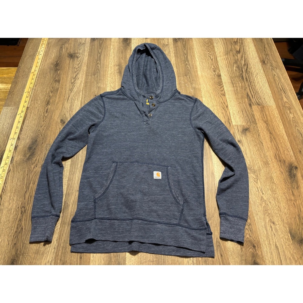 Carhartt Hoodie Women Size S Blue Henley Pullover Slightly Fitted Space Dye